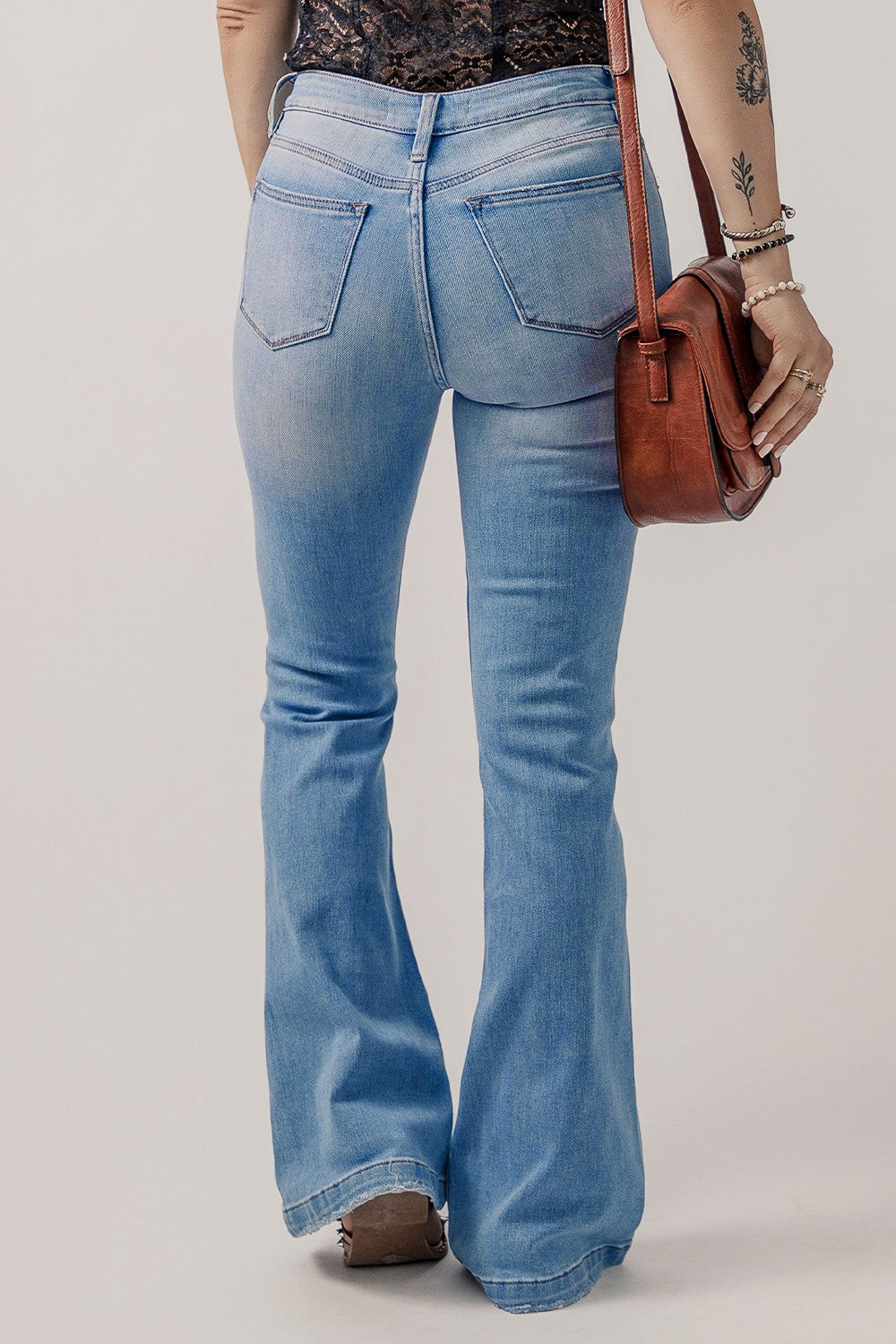 Summer Anastacia Button-Fly Distressed Flare Jeans