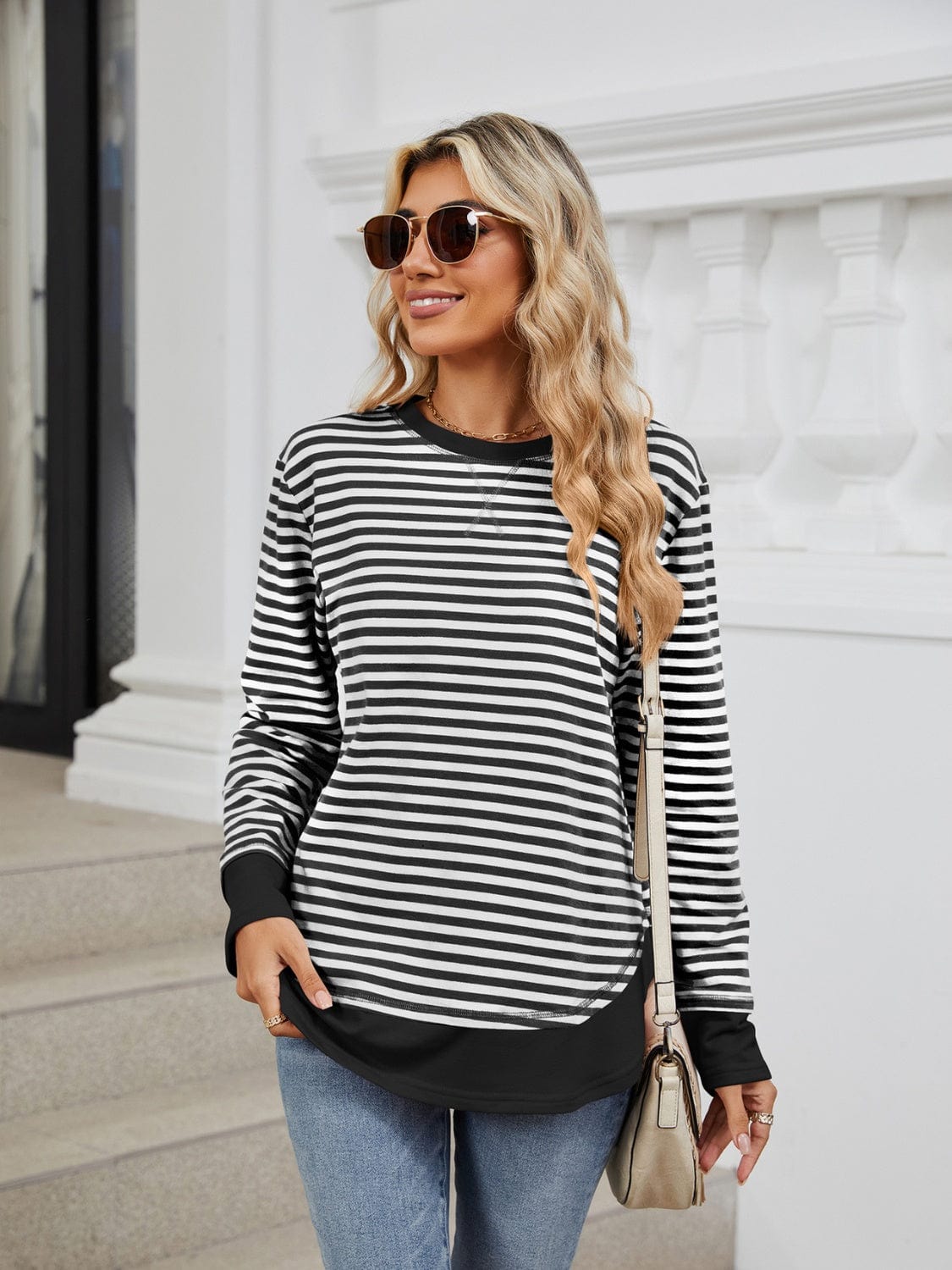 Full Size Striped Round Neck Long Sleeve Sweatshirt