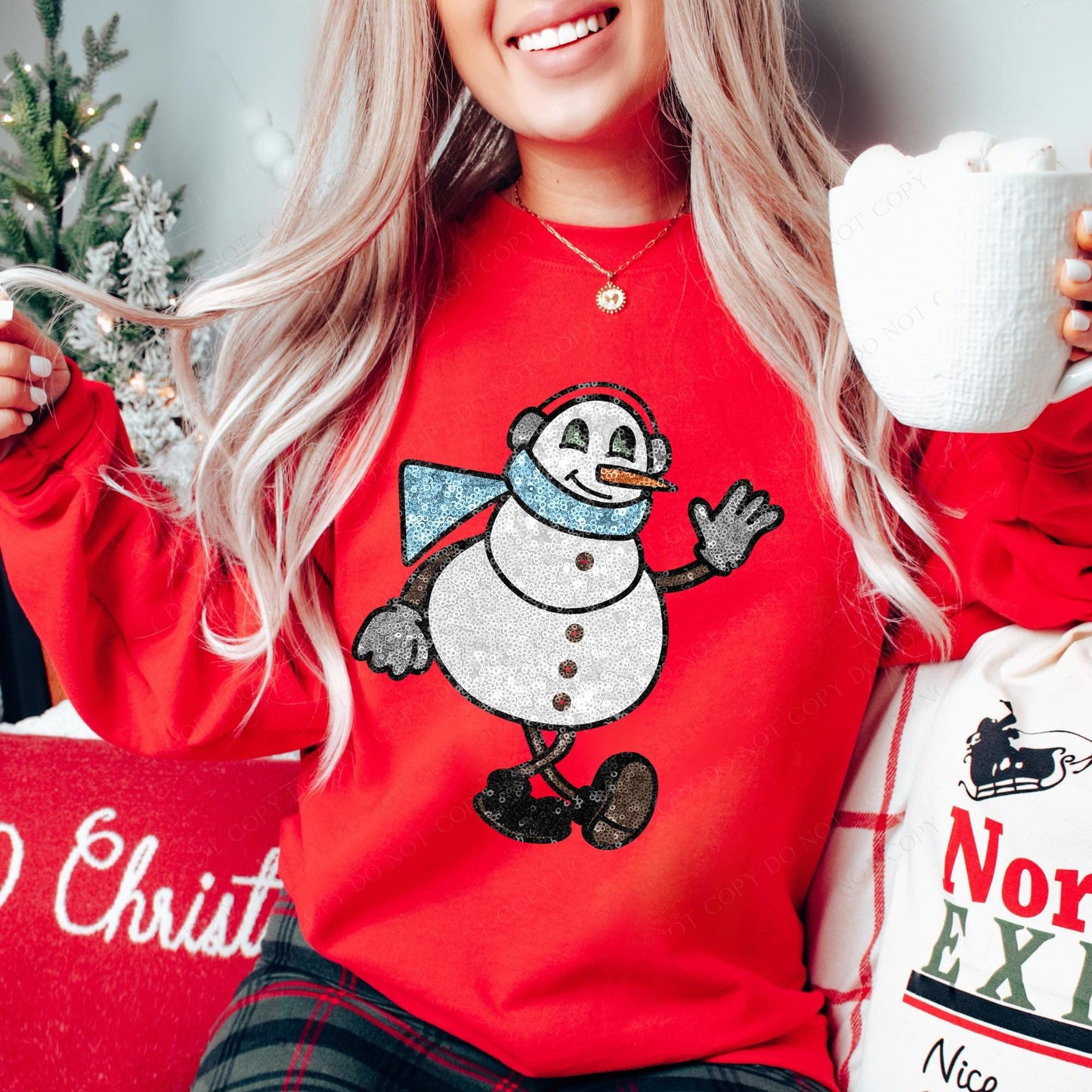 Full Size Sparkly Fun Snowman - Faux Sequin Sweatshirt