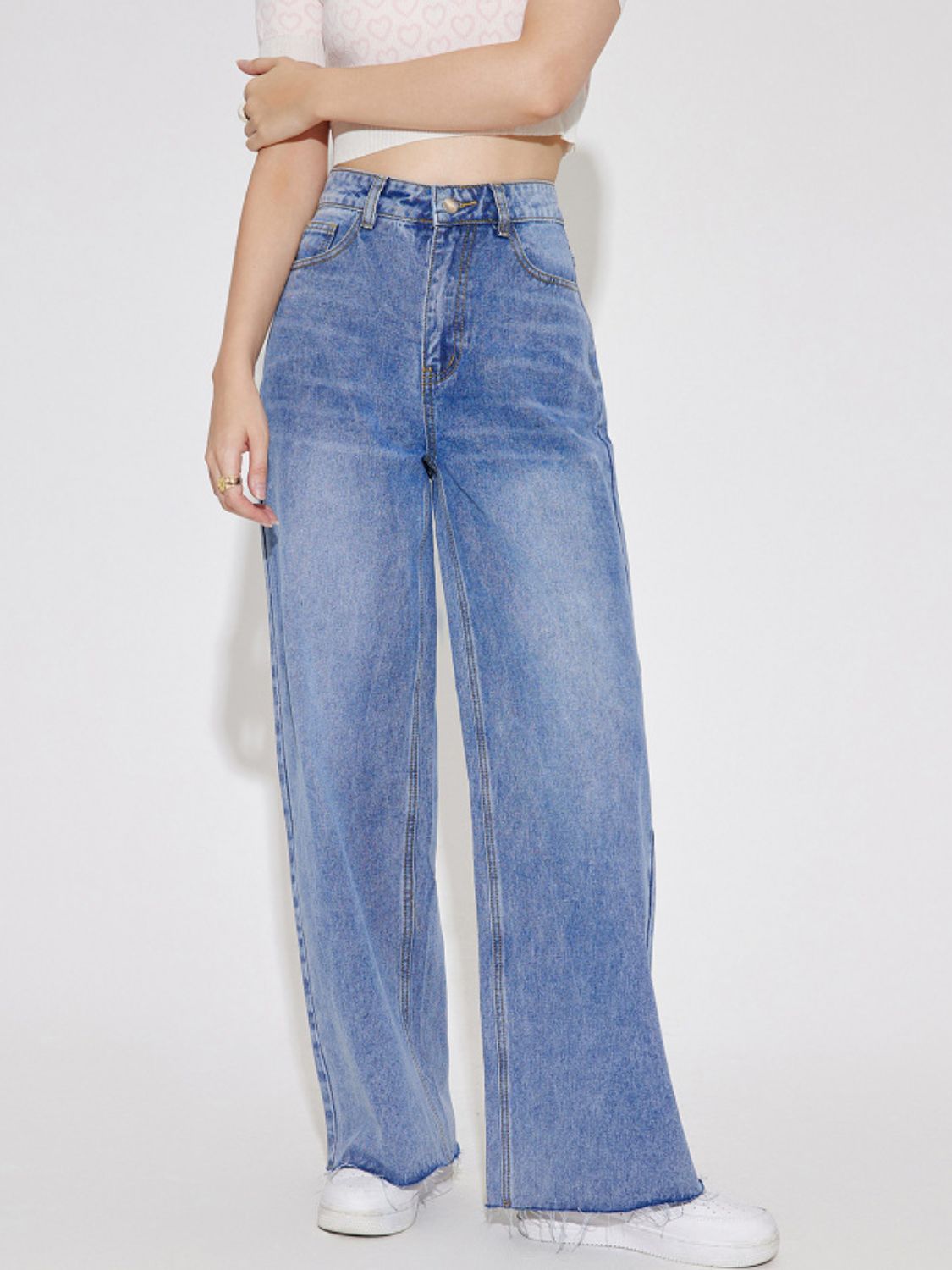 High Waist Straight Leg Jeans with Pockets