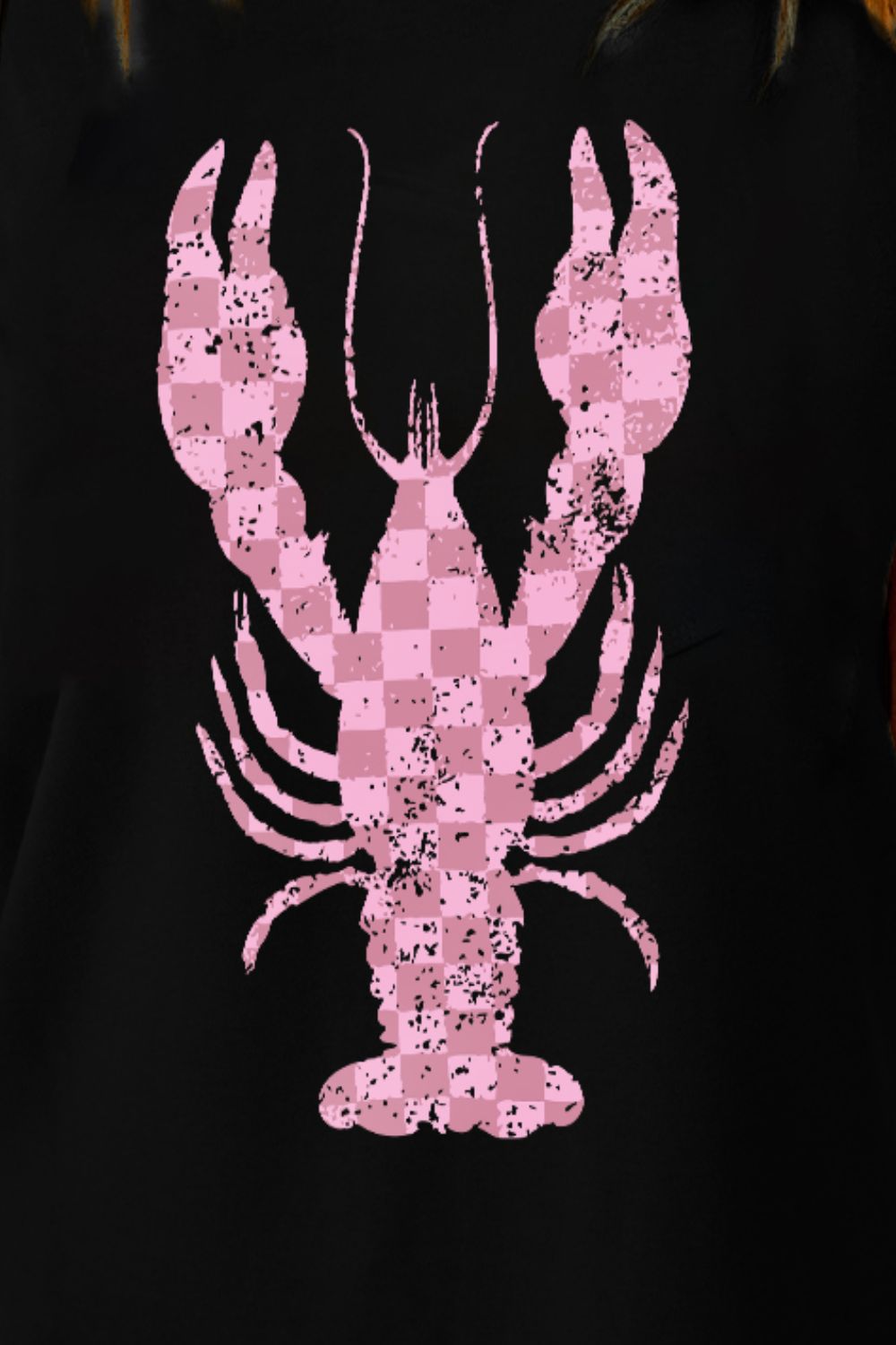 Full Size Checkered Lobster Graphic Round Neck Short Sleeve T-Shirt