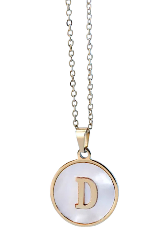 Gold Pearl Initial Necklace D