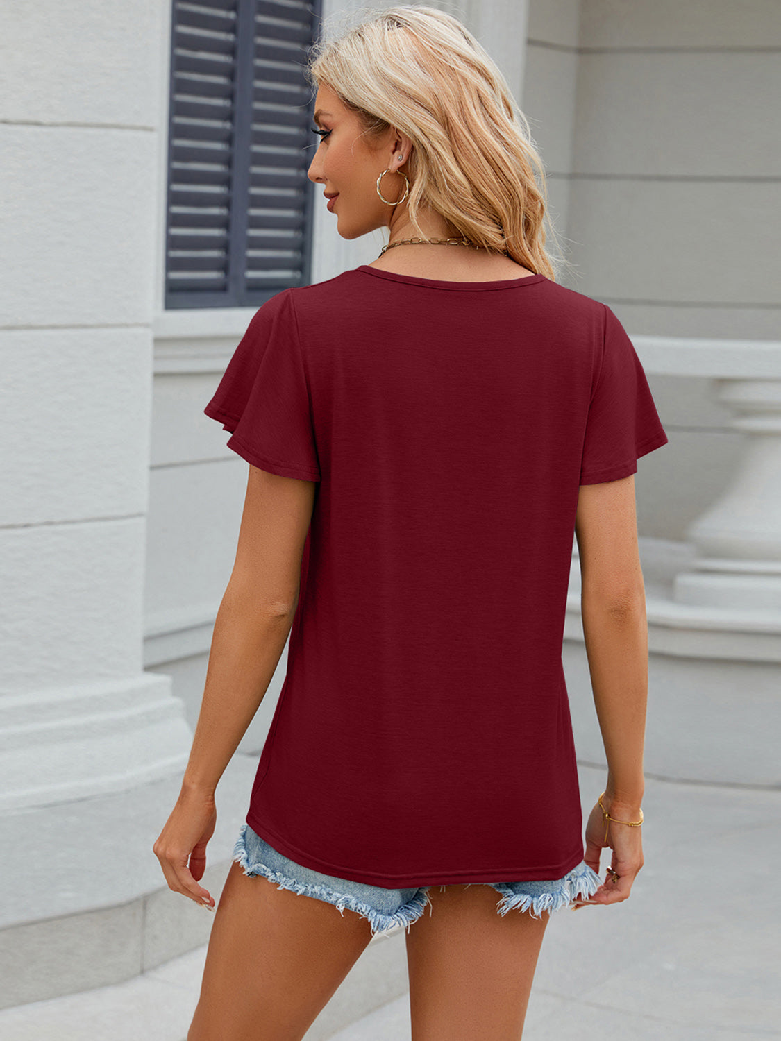 Full Size Ruched V-Neck Short Sleeve T-Shirt