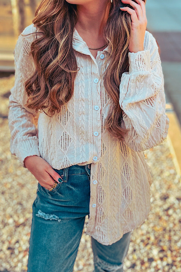 Casual Chic Beige Button Down Top