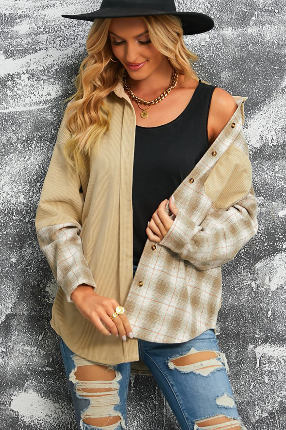 Plaid Button Up Drop Shoulder Shacket