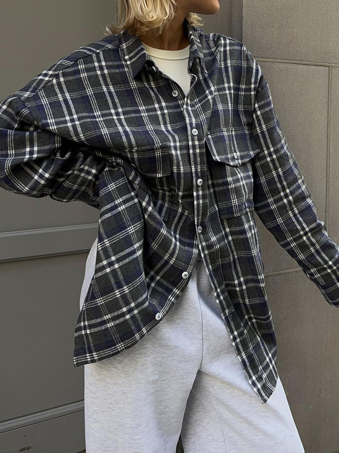 Pocketed Plaid Button Up Shacket