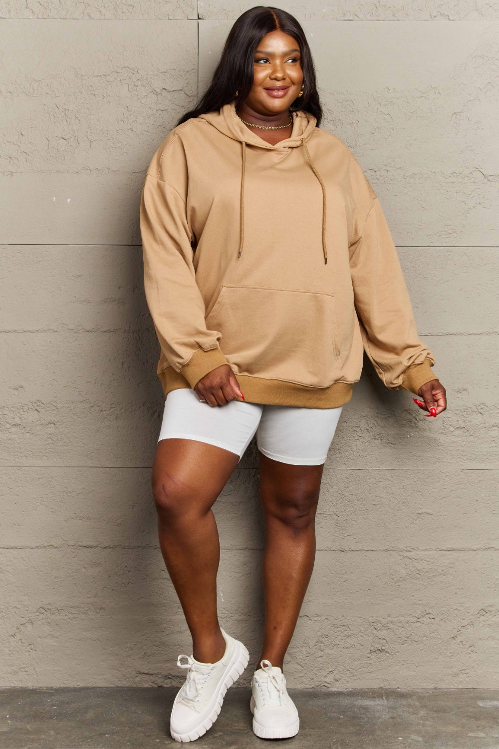 Full Size Long Sleeve Dropped Shoulder Hoodie