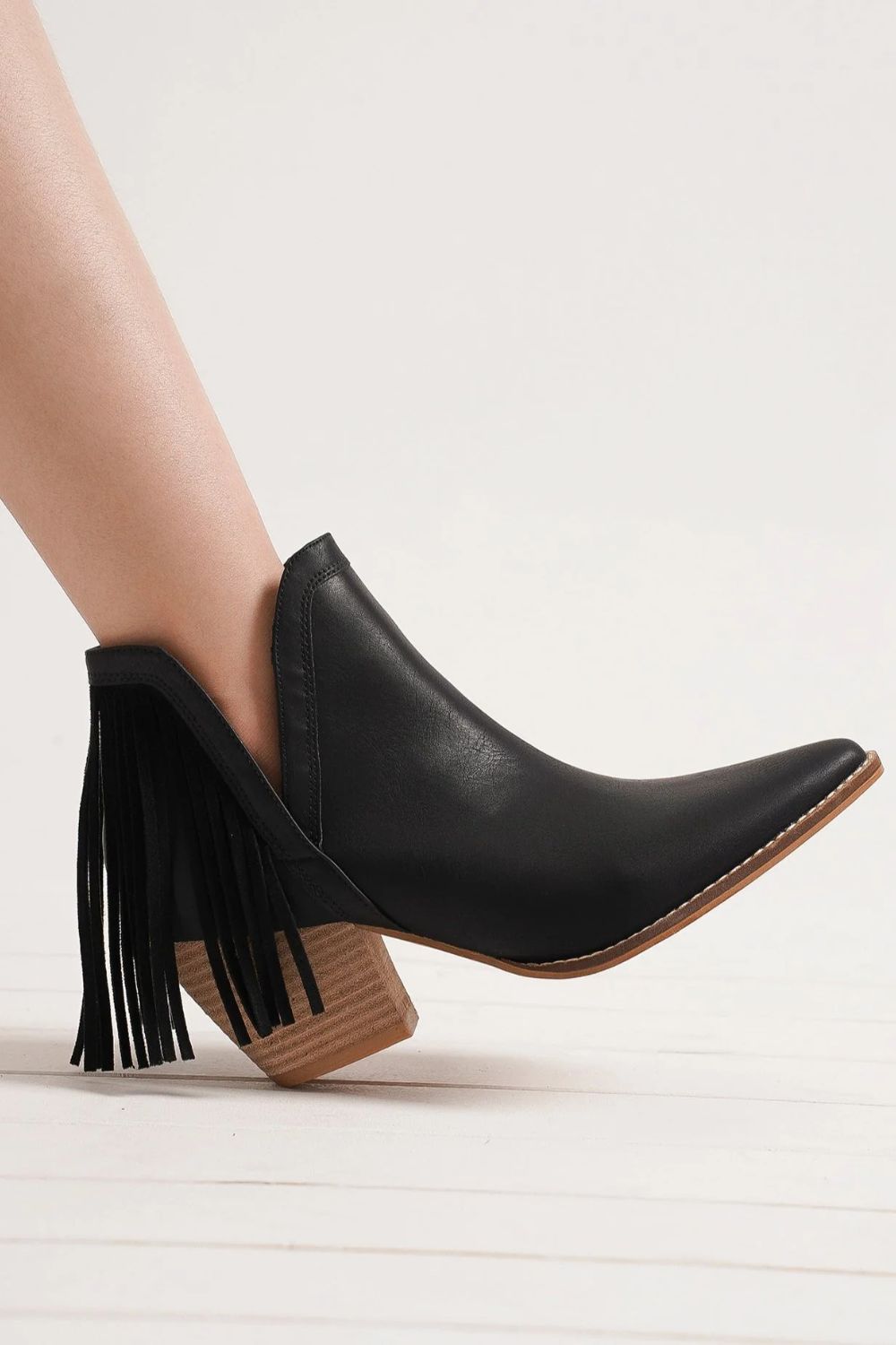 Beast Fashion Fringe Side V-Cut Ankle Booties