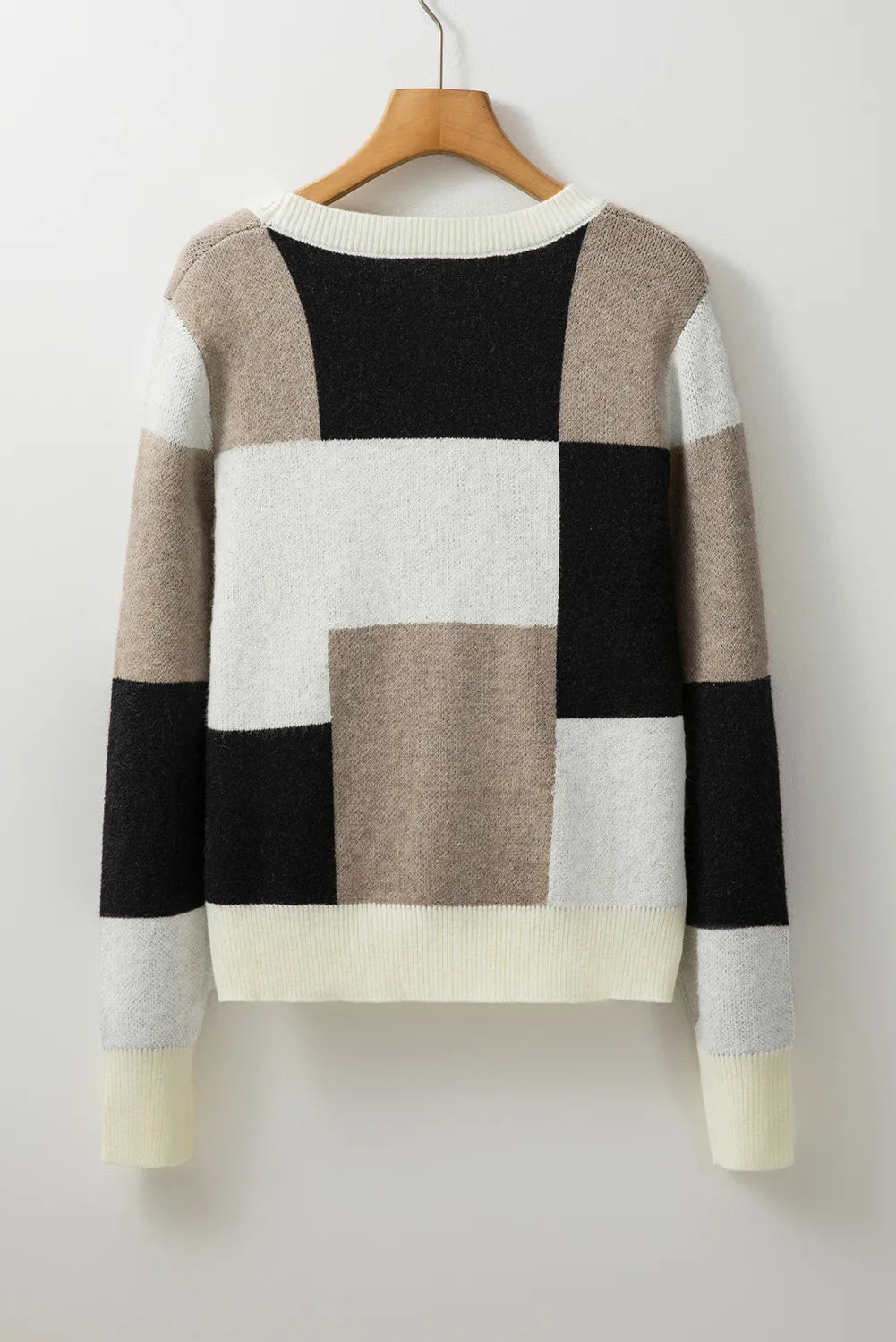 Color Block Round Neck Long Sleeve Sweater