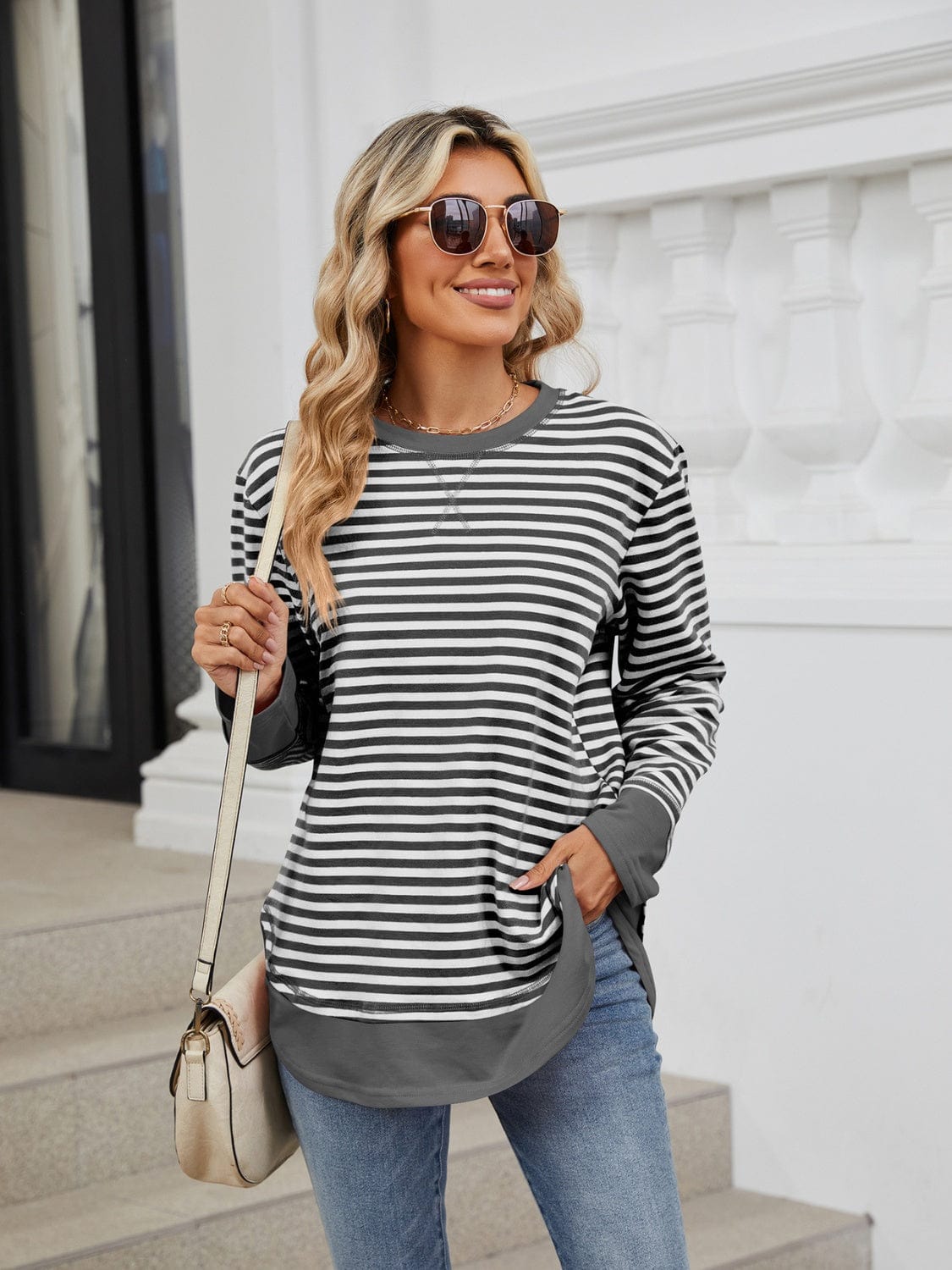 Full Size Striped Round Neck Long Sleeve Sweatshirt