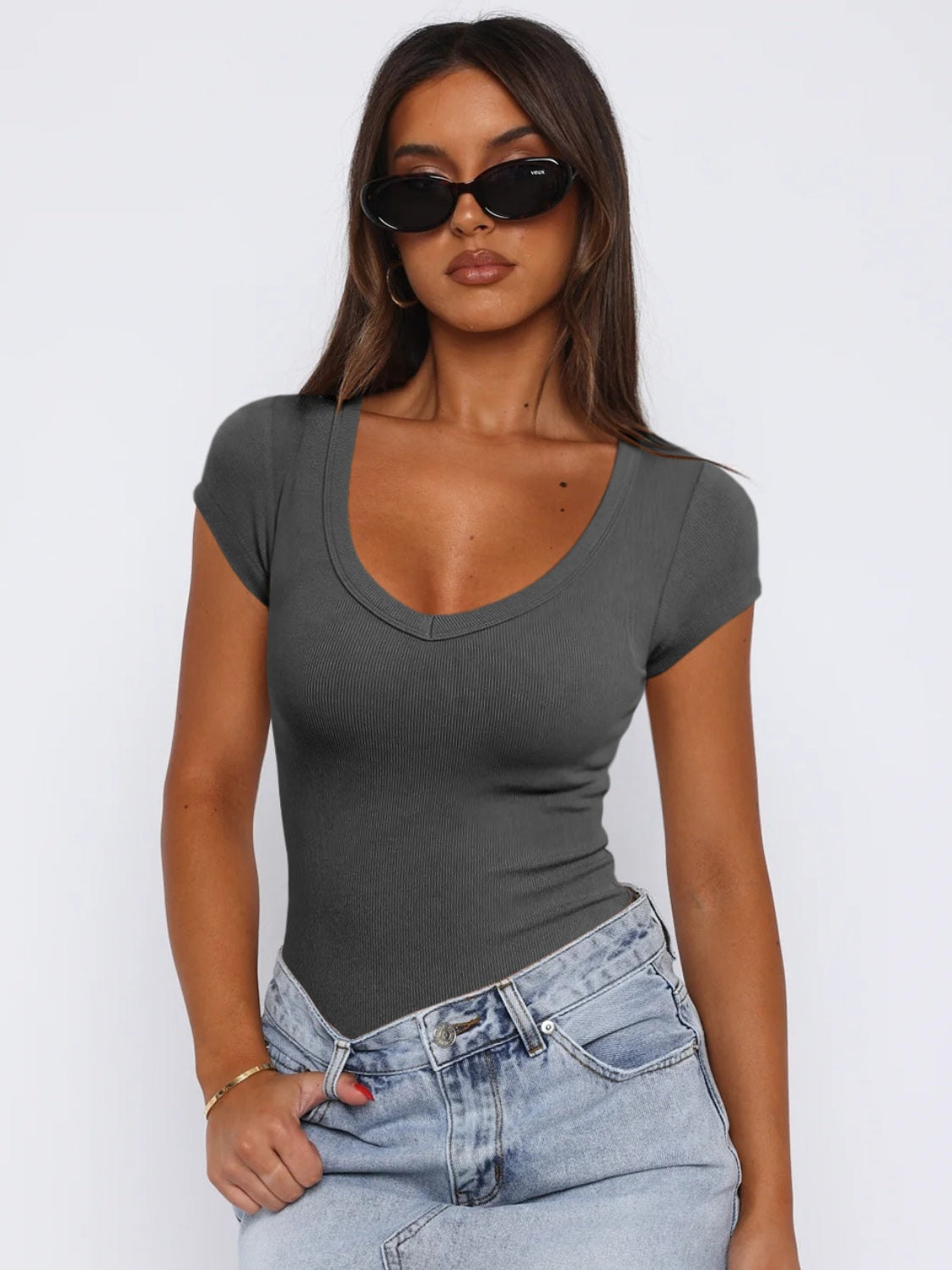 Scoop Neck Cap Sleeve T-Shirt