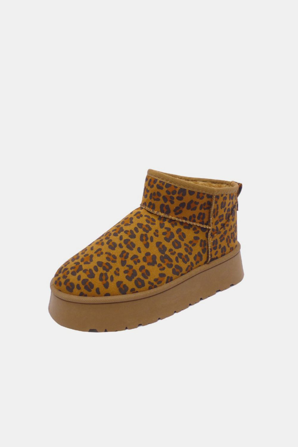 WILD DIVA Leopard Suede Round Toe Platform Booties