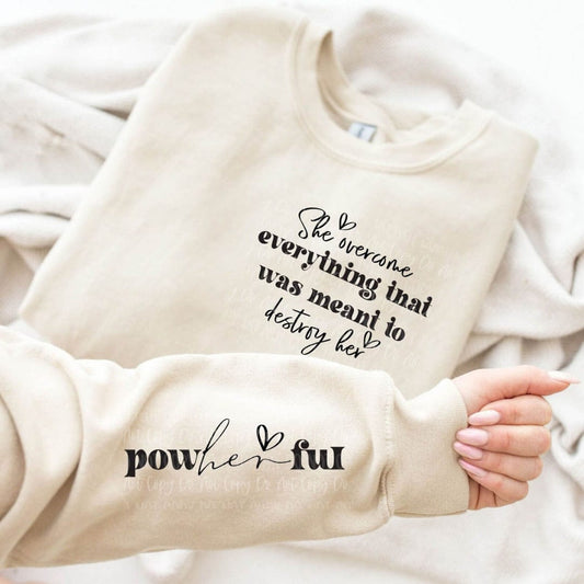 Full Size SHE OVERCAME  With  Sleeve Accent Sweatshirt