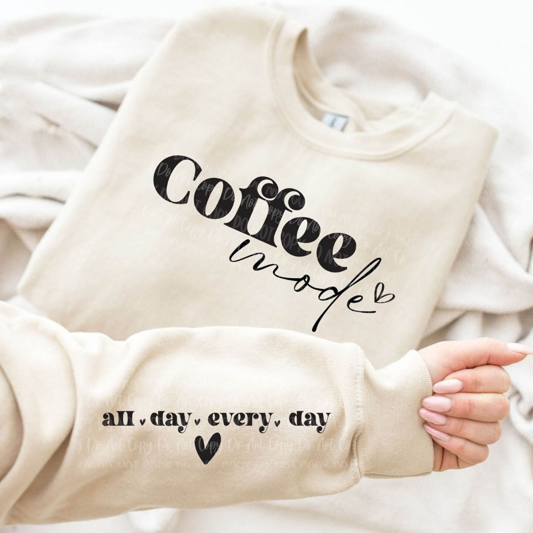 Full Size COFFEE MODE With  Sleeve Accent Sweatshirt