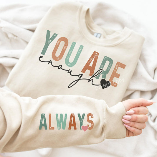 Full Size You are Enough  With Sleeve Accent Sweatshirt