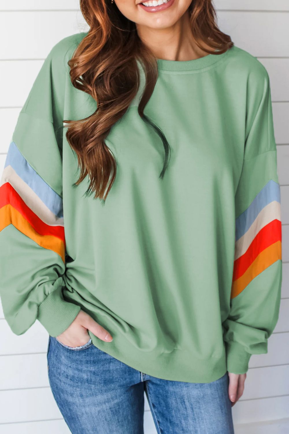 Contrast Round Neck Long Sleeve Sweatshirt