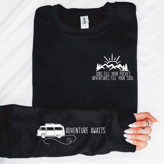 Full Size Adventure awaits With  Sleeve Accent Sweatshirt