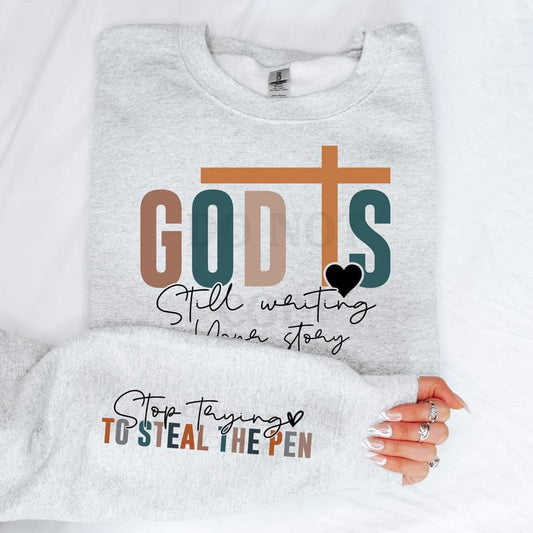 Full Size God Is Still Writing Your Story With  Sleeve Accent Sweatshirt