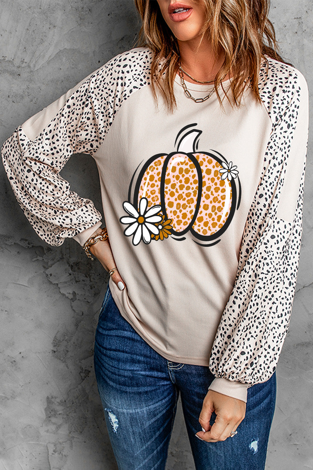 Pumpkin Graphic Round Neck Long Sleeve Top