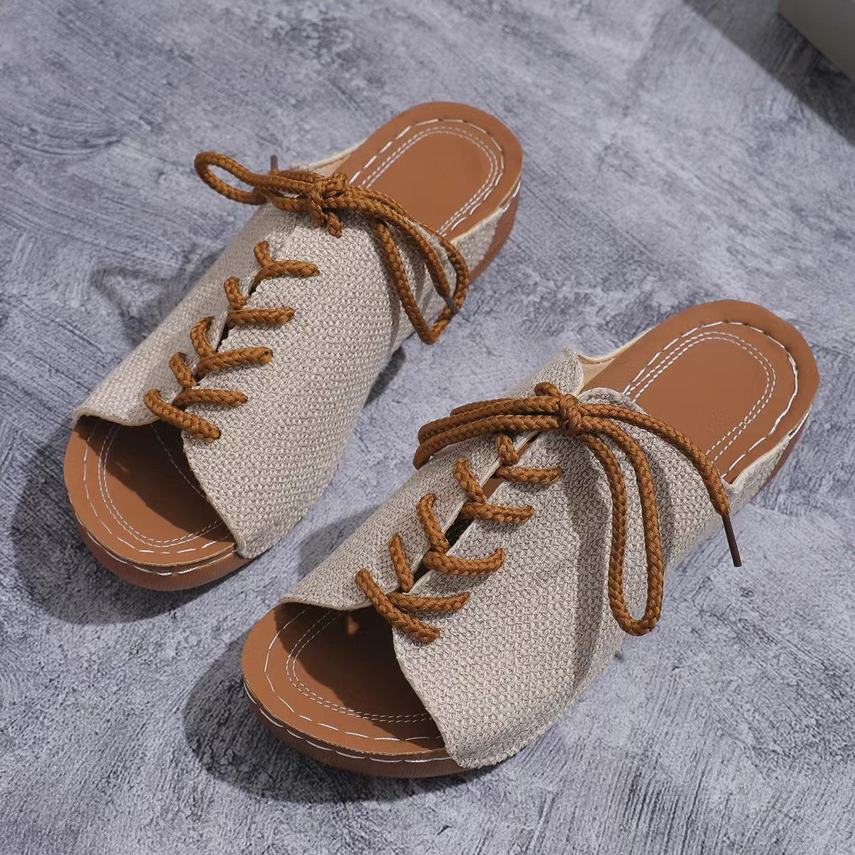 Lace-Up Open Toe Wedge Sandals