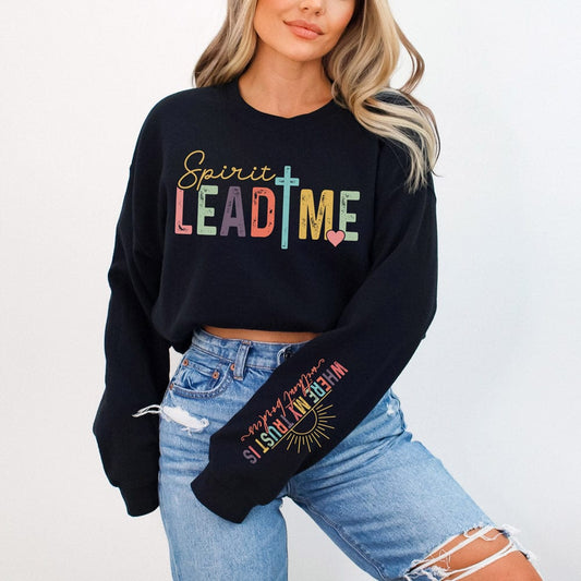 Full Size Spirit Lead Me  With Sleeve Accent Black Sweatshirt 2.0