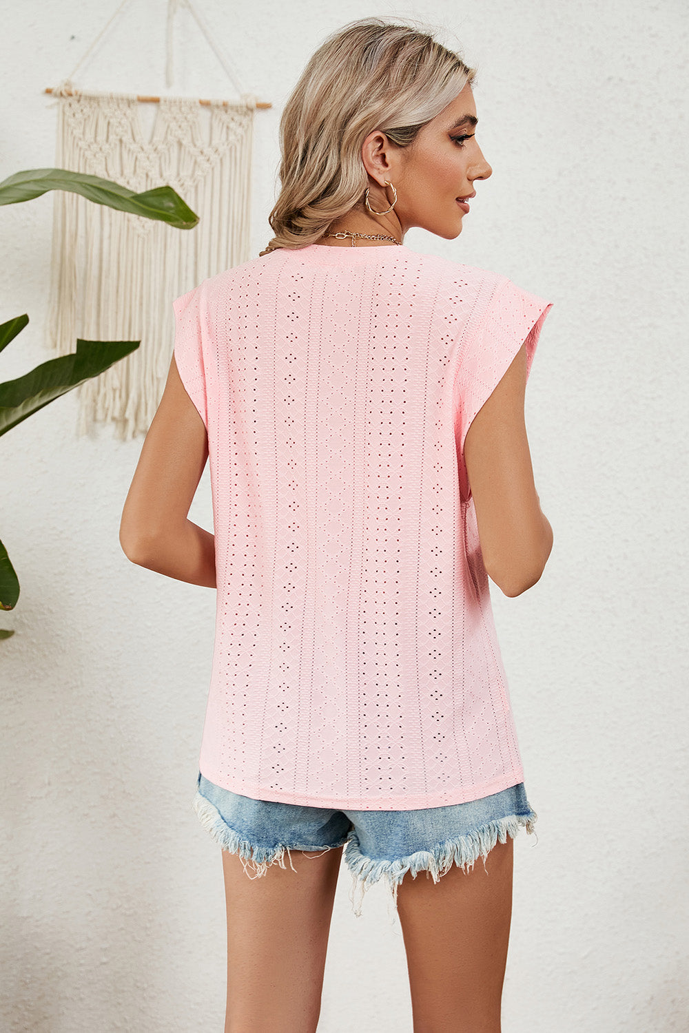 Full Size Eyelet Round Neck Tank