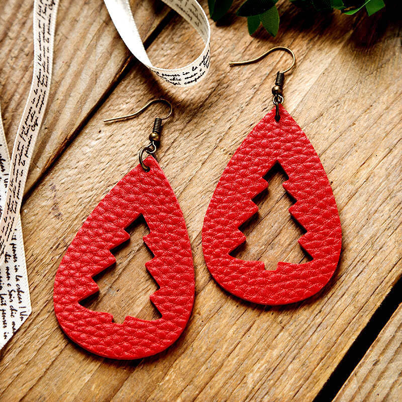 PU Leather Cutout Christmas Tree Earrings