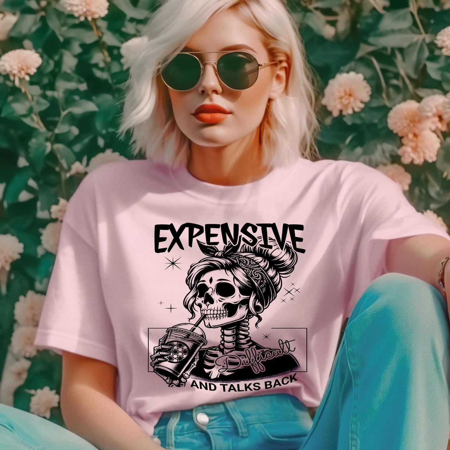 Full Size Expensive Difficult & Talks Back Skeleton Graphic Tee