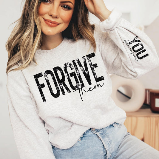 Full Size Forgive Them- With  Sleeve Accent Sweatshirt