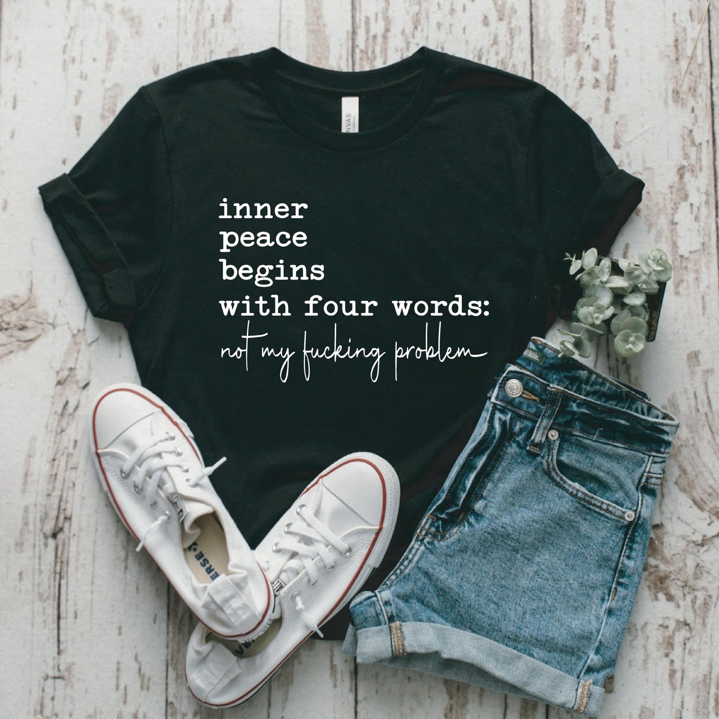 Full Size Inner Peace Begins With Four Words Graphic Tee