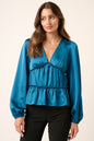 Mittoshop Satin V Neck Ruffled Tier Blouse