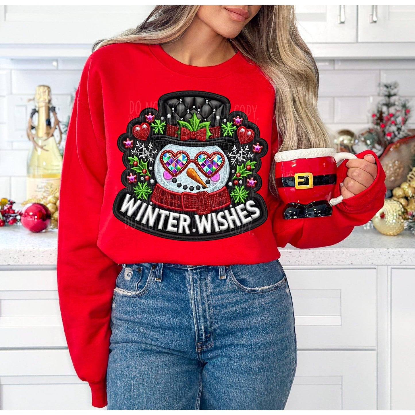 Full Size Winter Wishes Faux Embroidery Sweatshirt