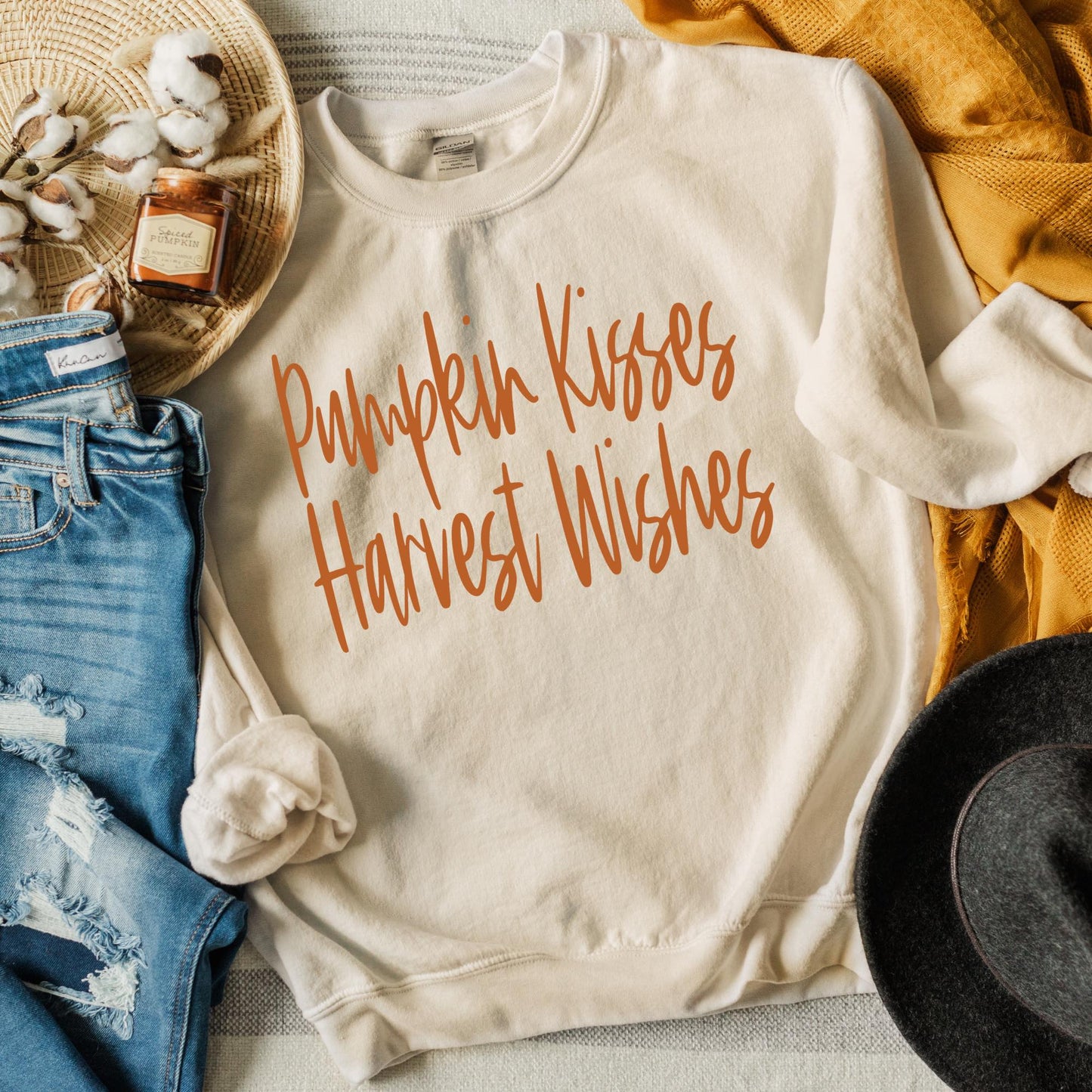 Full Size Pumpkin Kisses and Harvest Wishes Sweatshirt