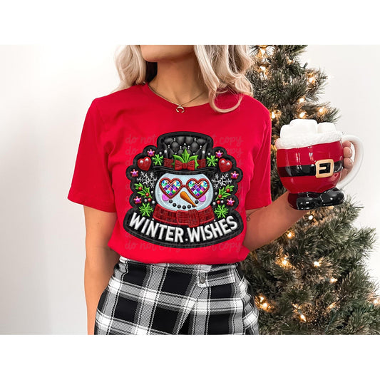 Full Size Winter Wishes Faux Embroidery GRAPHIC TEE