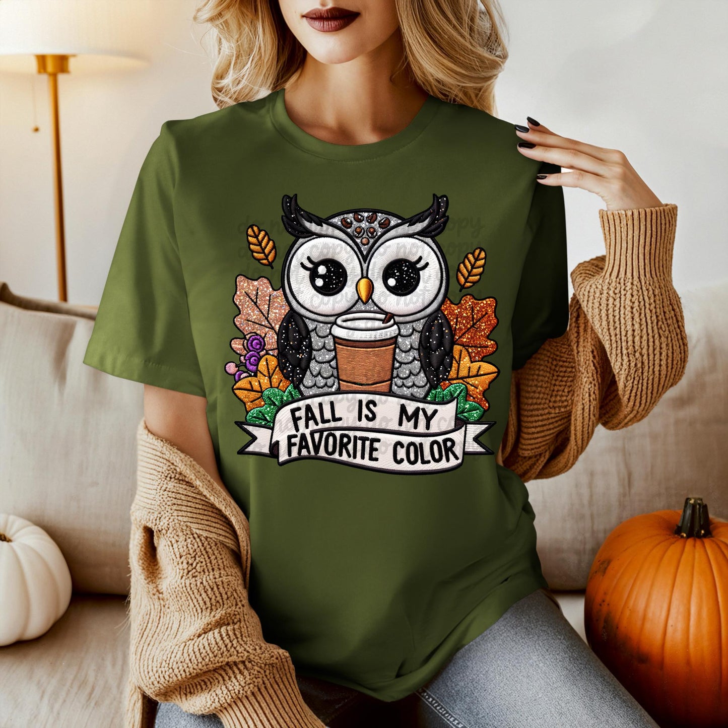 Full Size Fall Is My Favorite Color Faux Embroidery GRAPHIC TEE