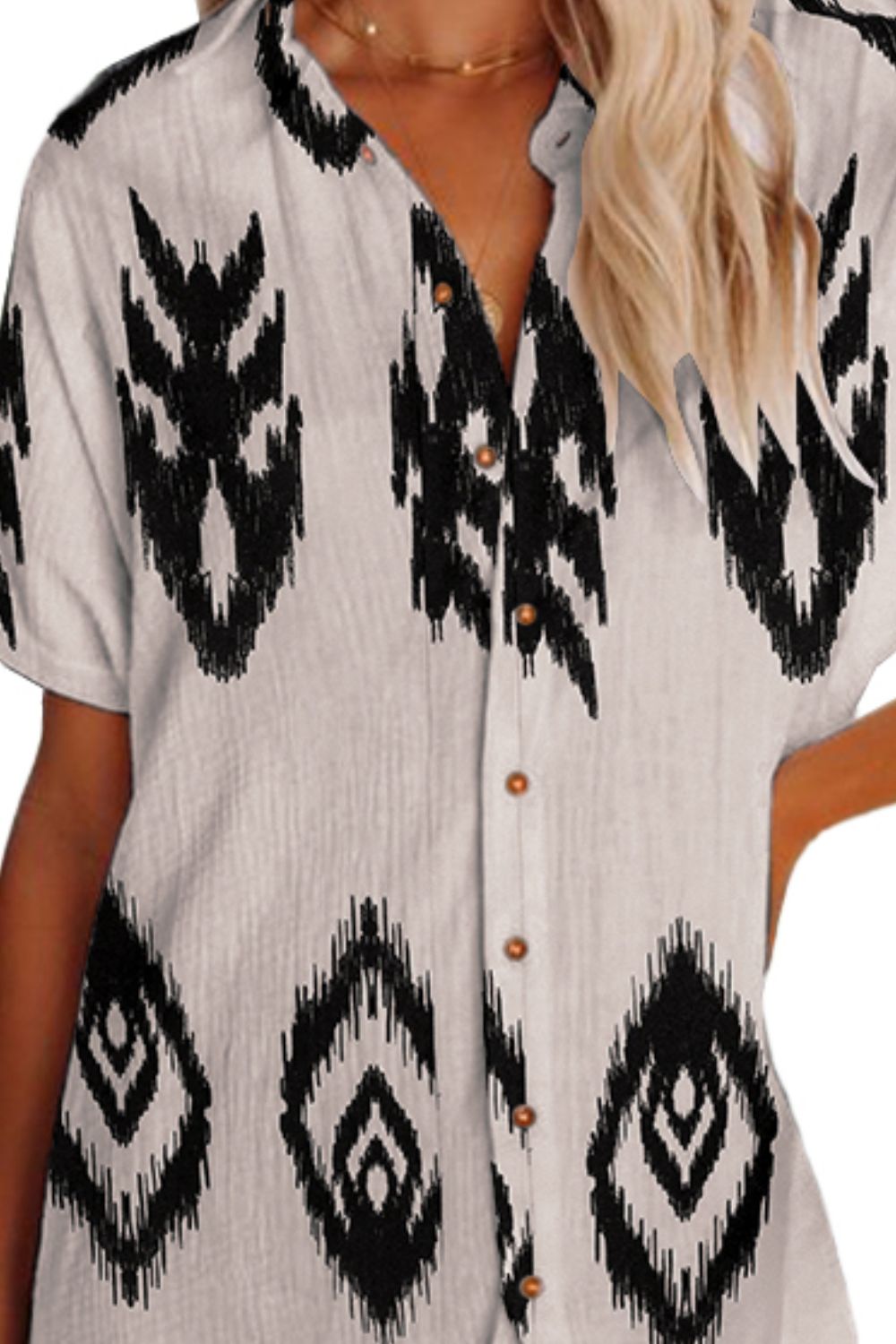 Sand n' Sun Geometric Button Up Short Sleeve Cover Up