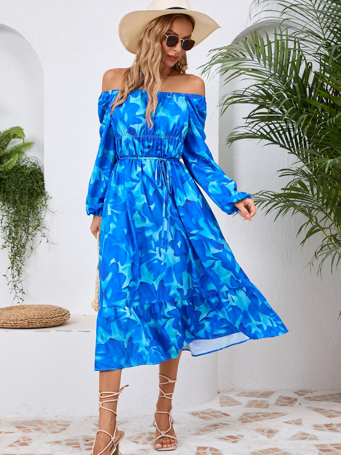 Full Size Printed Long Sleeve Midi Dress