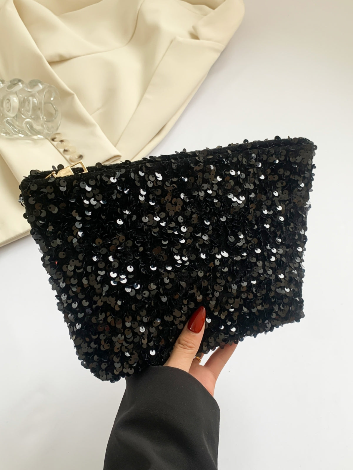 Sequin Clutch with Zipper