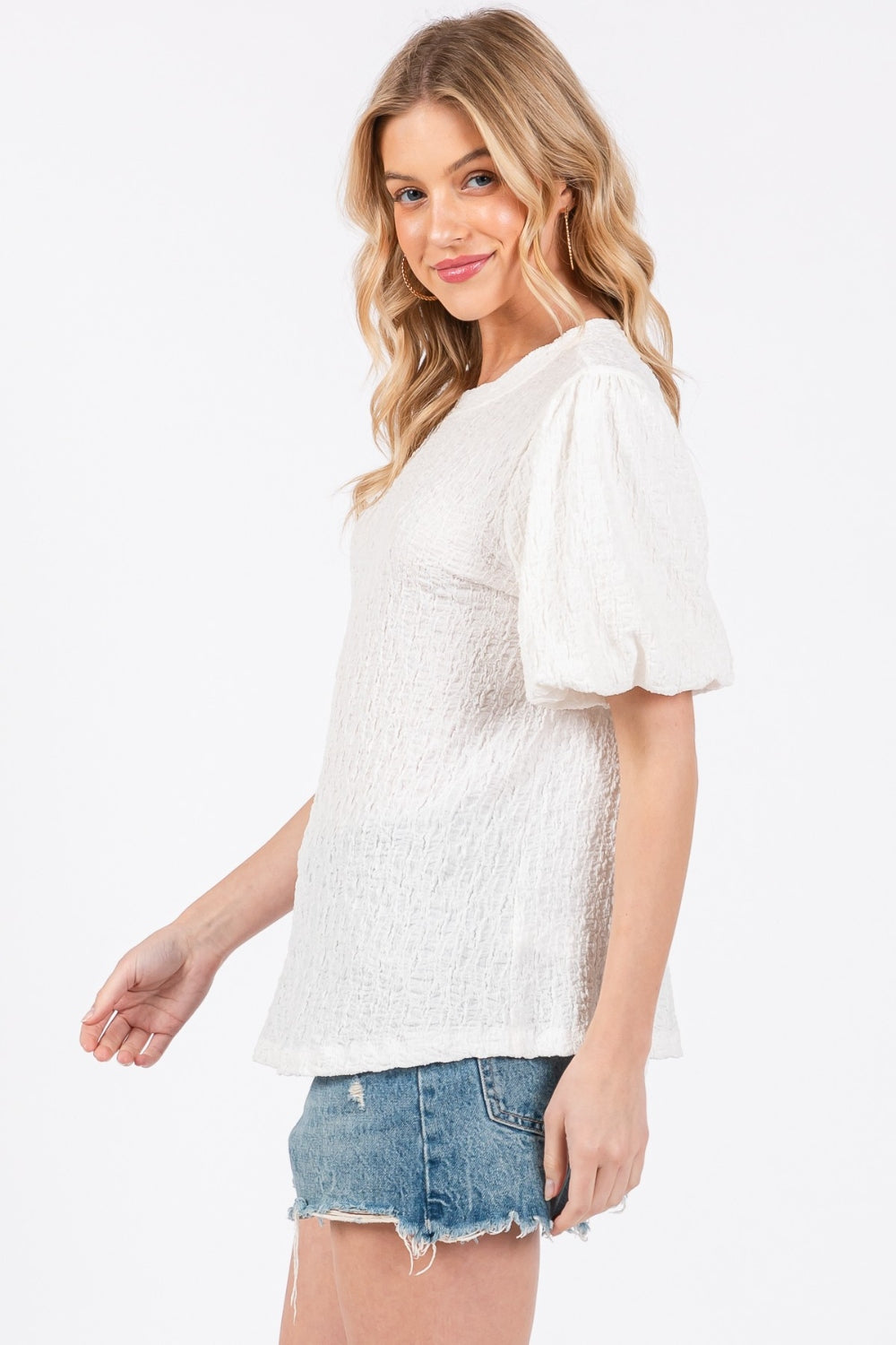 Ces Femme Textured Puff Sleeve Top