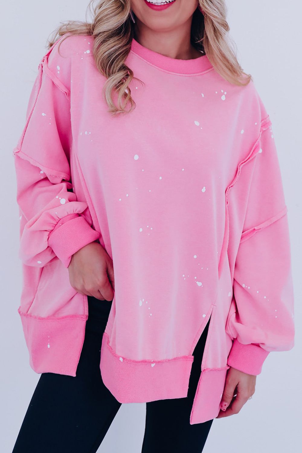 Exposed Seam Splatter Print Round Neck Sweatshirt