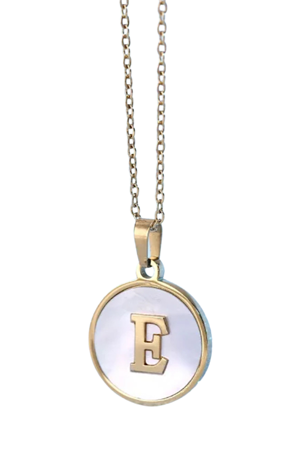 Gold Pearl Initial Necklace E