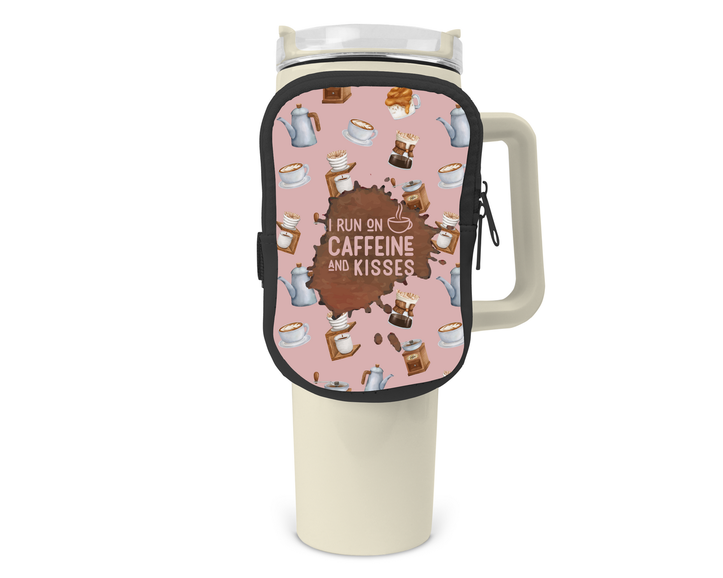 Caffeine And Kisses Zippered Pouch/Bag For 40oz Tumbler (Bag Only)