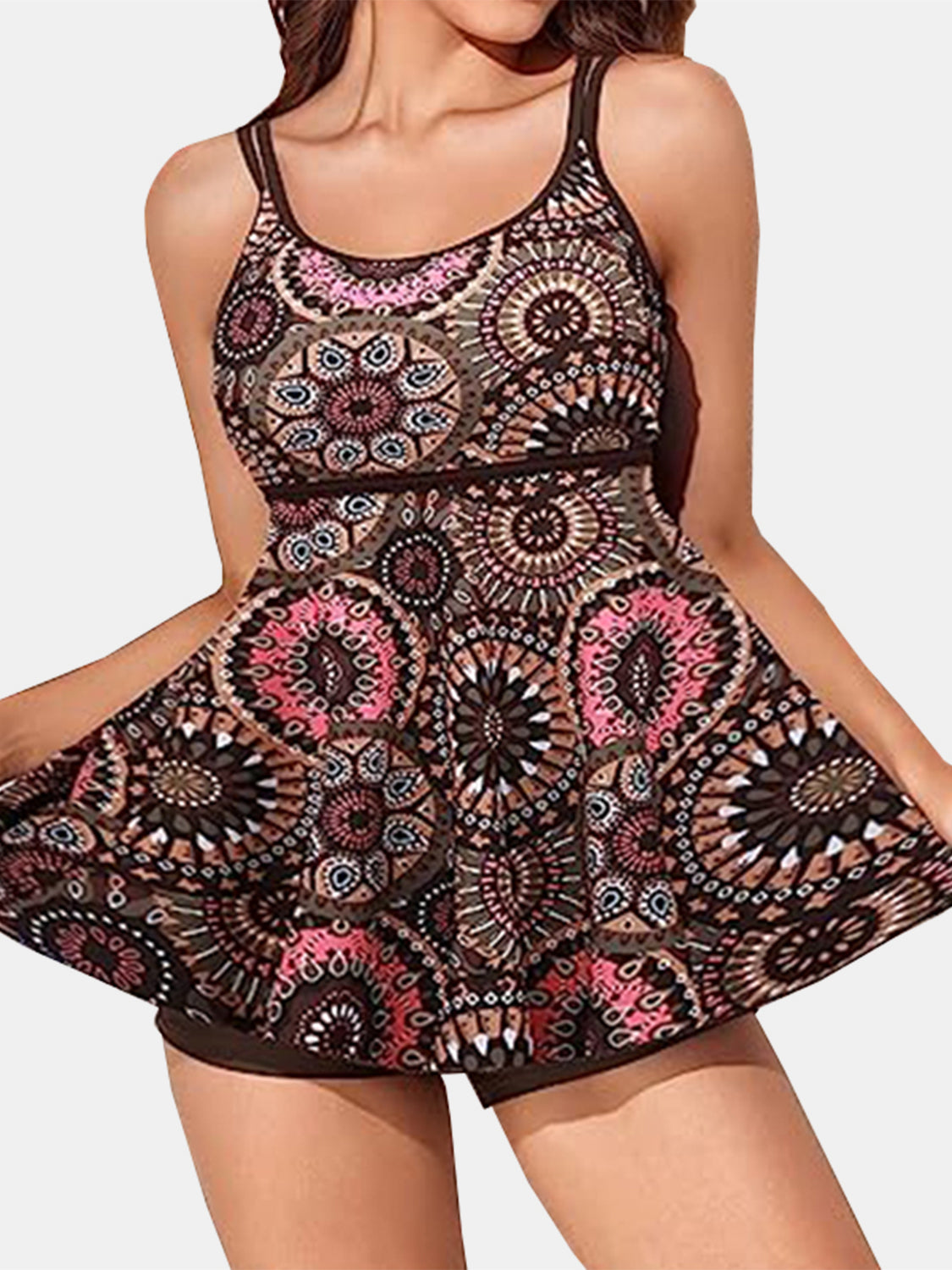 Full Size Printed Scoop Neck Two-Piece Swim Set