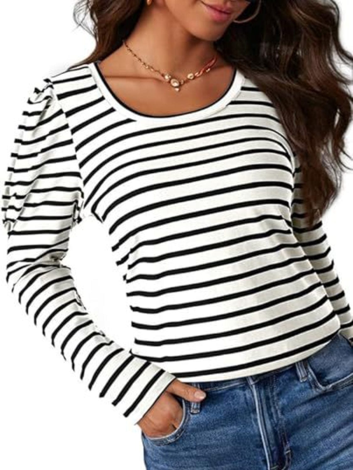 Full Size Striped Round Neck Long Sleeve T-Shirt