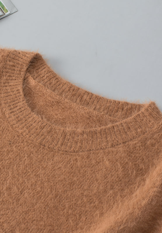 Fuzzy Round Neck Half Sleeve Sweater