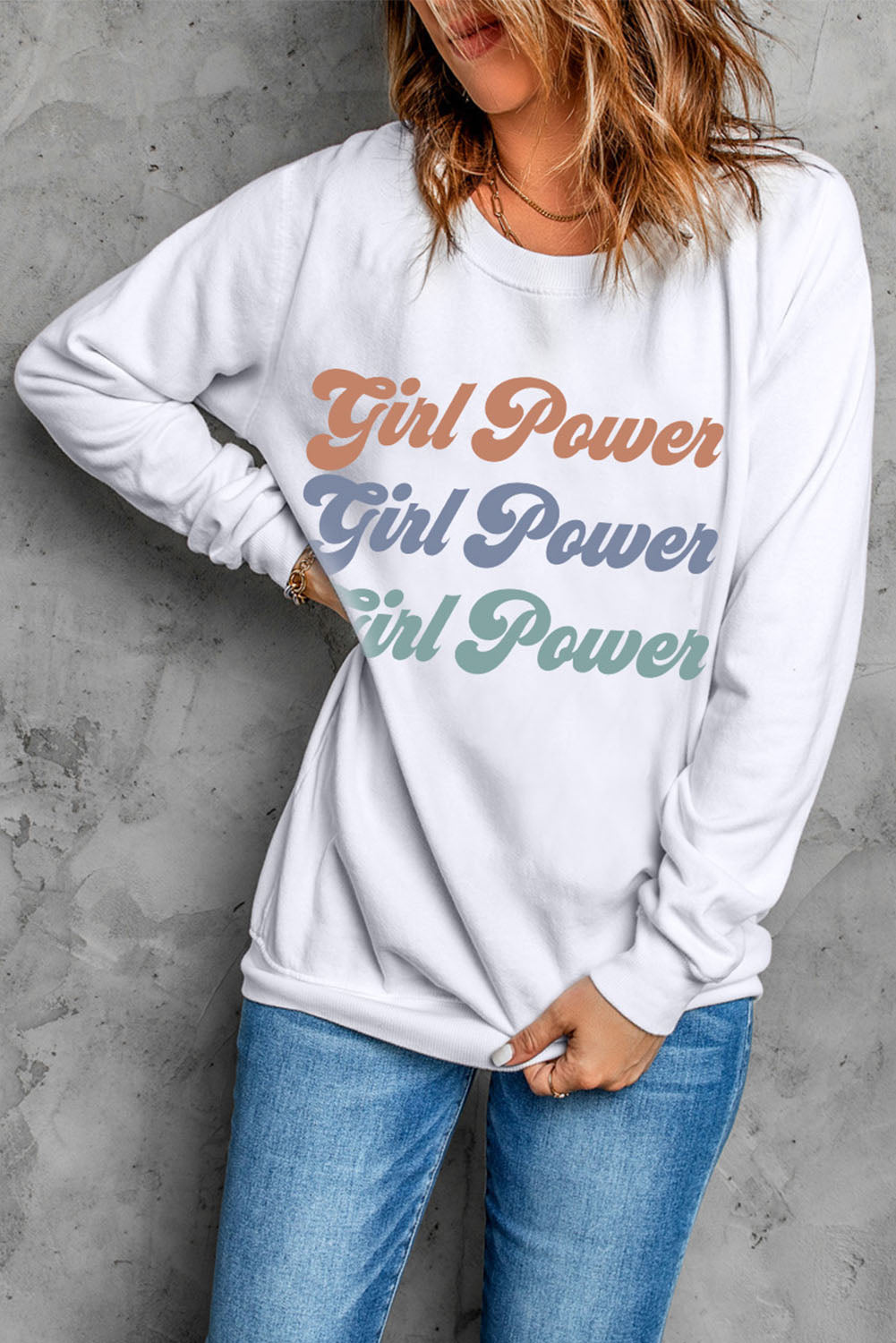 GIRL POWER Graphic Dropped Shoulder Sweatshirt