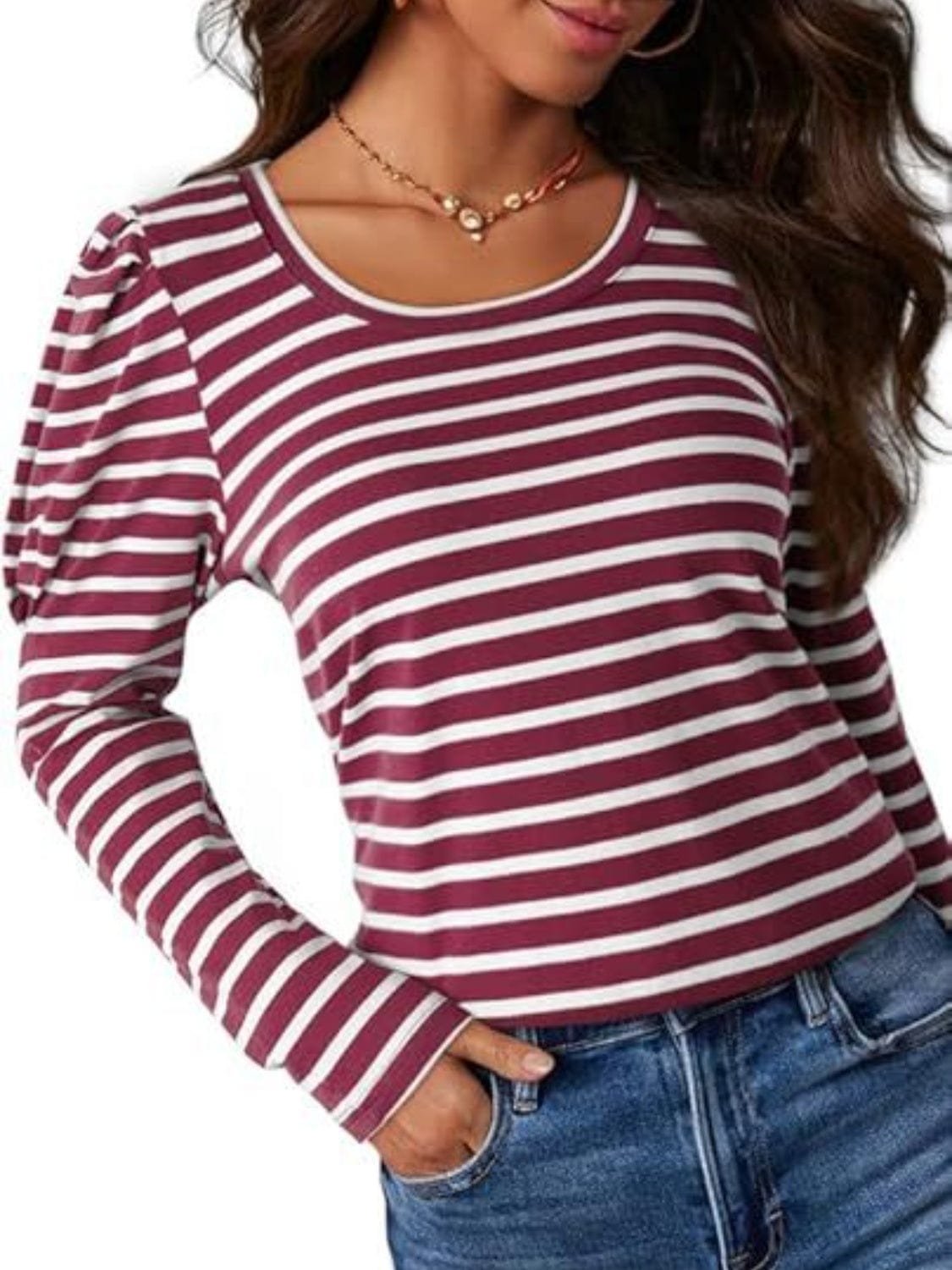 Full Size Striped Round Neck Long Sleeve T-Shirt