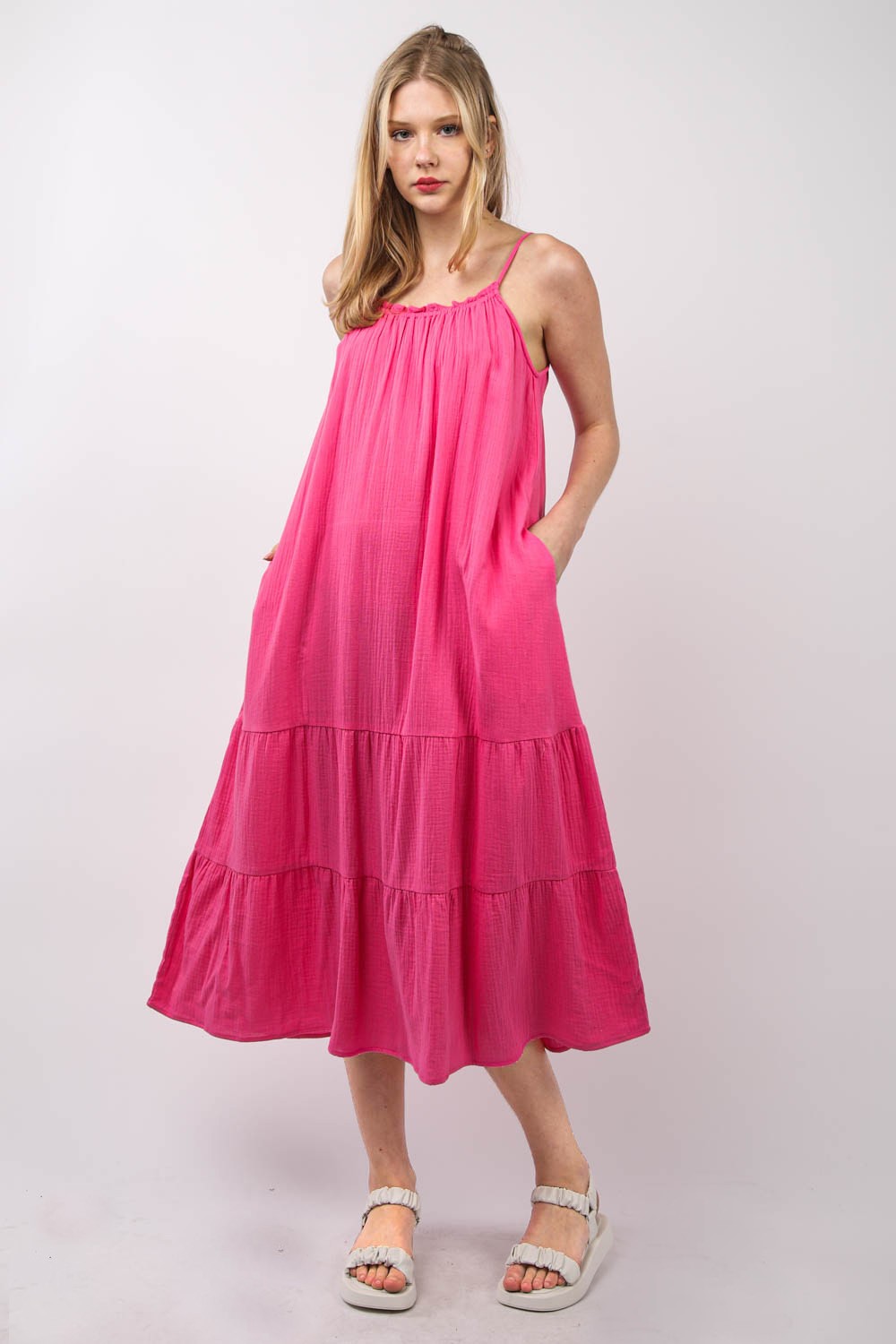 VERY J Ruffled A-Line Midi Cami Dress