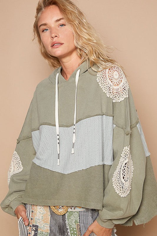 POL Openwork Contrast Dropped Shoulder Hoodie