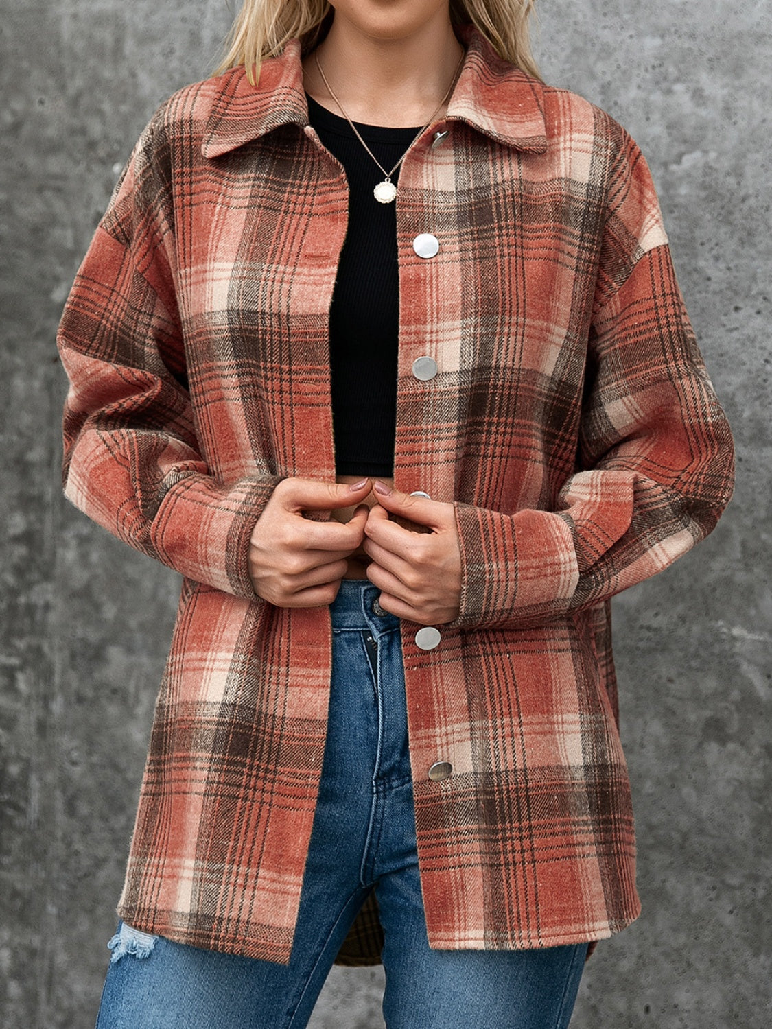 Plaid Button Up Long Sleeve Jacket